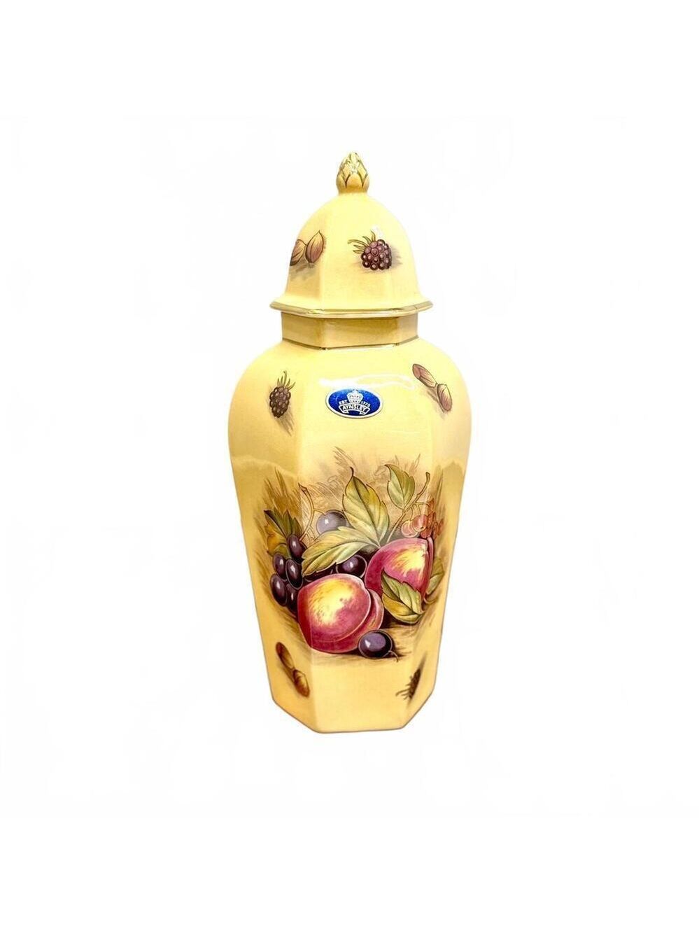 Aynsley England Bone China Ginger Jar – Hand Painted Fruit & Nut Motif 9 in